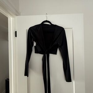 TNA Wrap - Black Long Sleeve Tie Front Top
